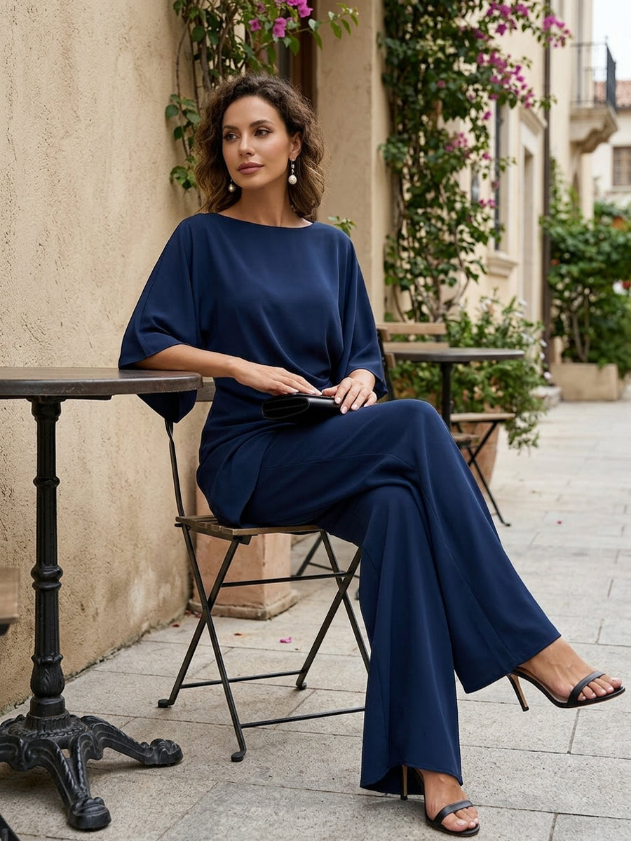 Gabriella | Draped Blouse & Wide-Leg Trousers Set