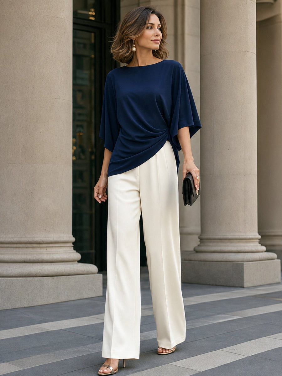 Gabriella | Draped Blouse & Wide-Leg Trousers Set