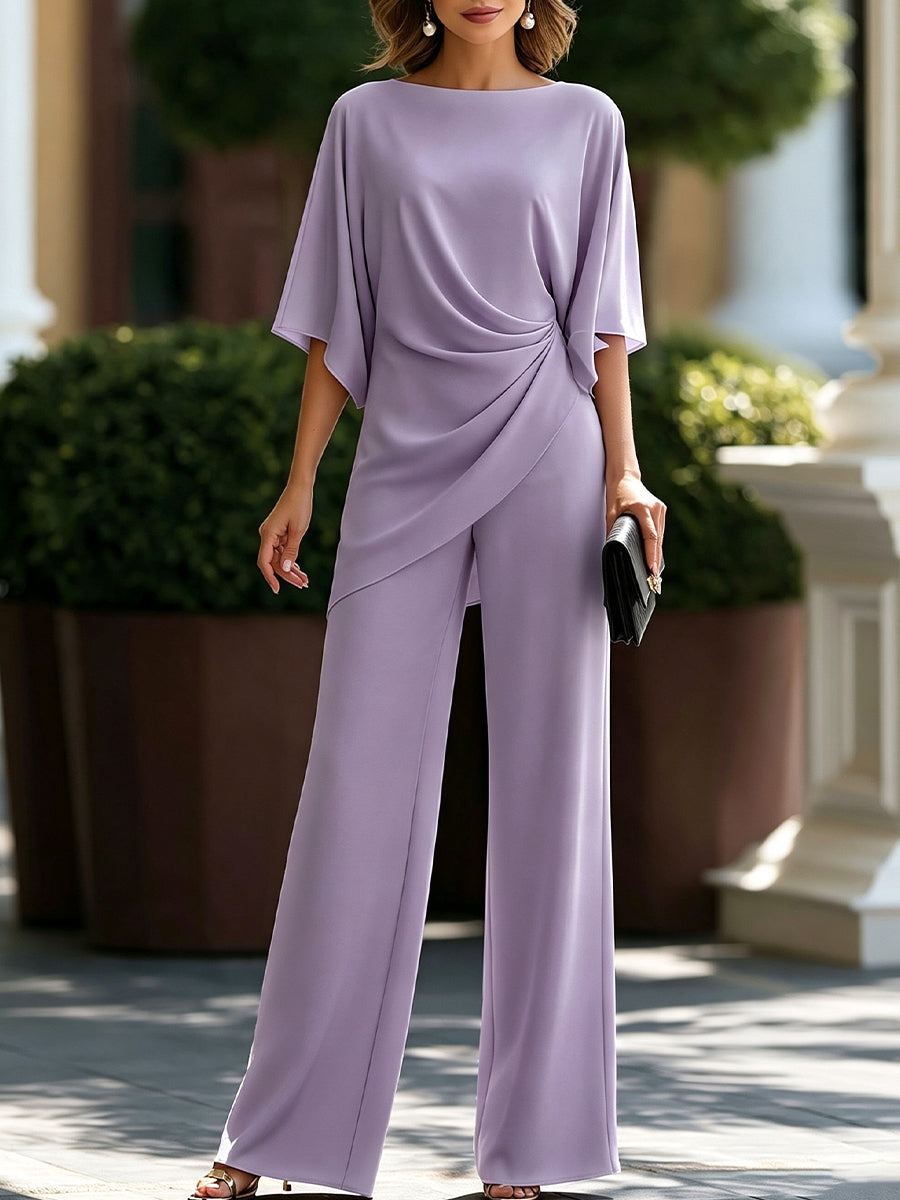 Gabriella | Draped Blouse & Wide-Leg Trousers Set