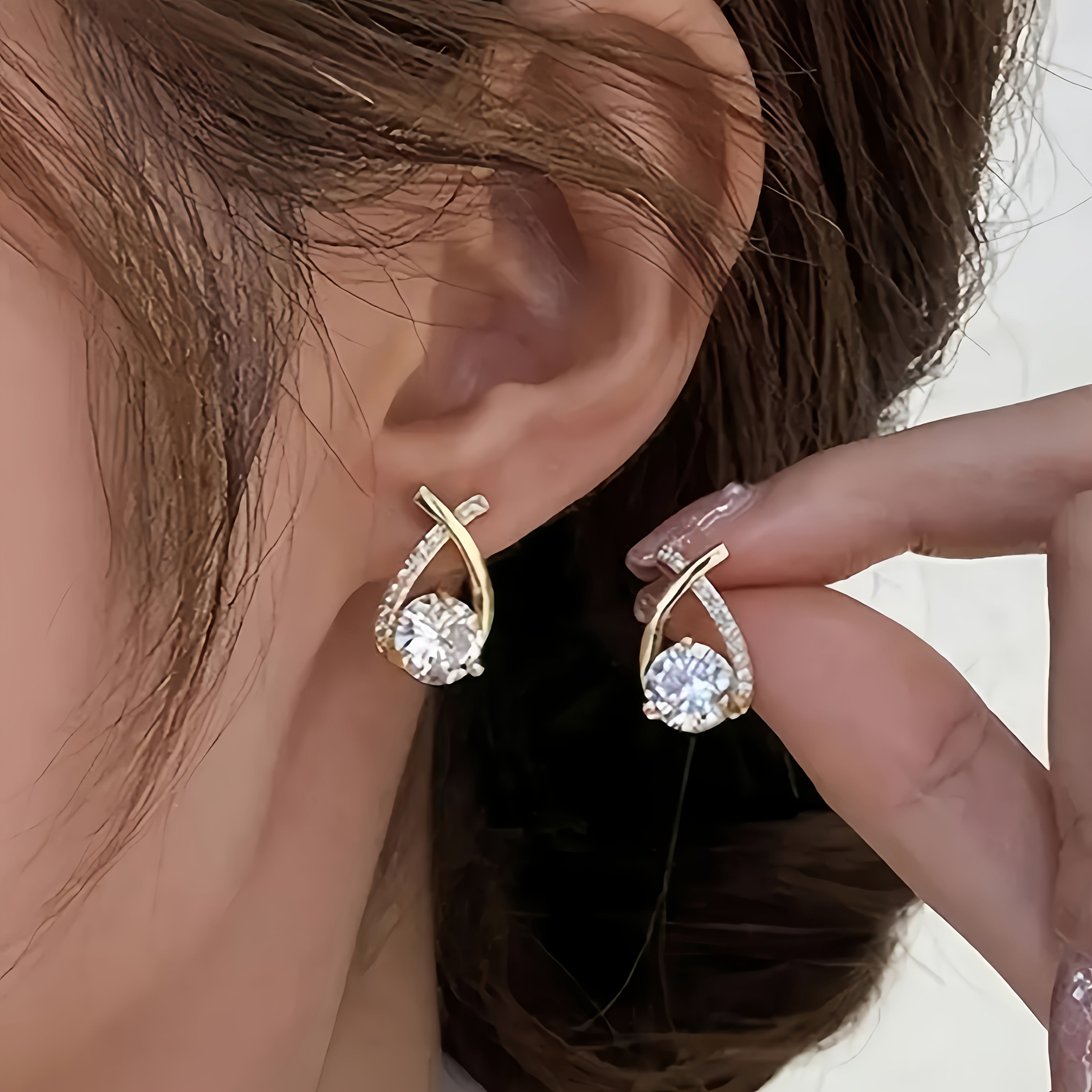 Gold Cross Earrings with Cubic Zirconia