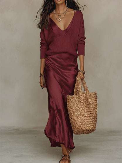 Anaïs – Elegant Satin Midi Dress