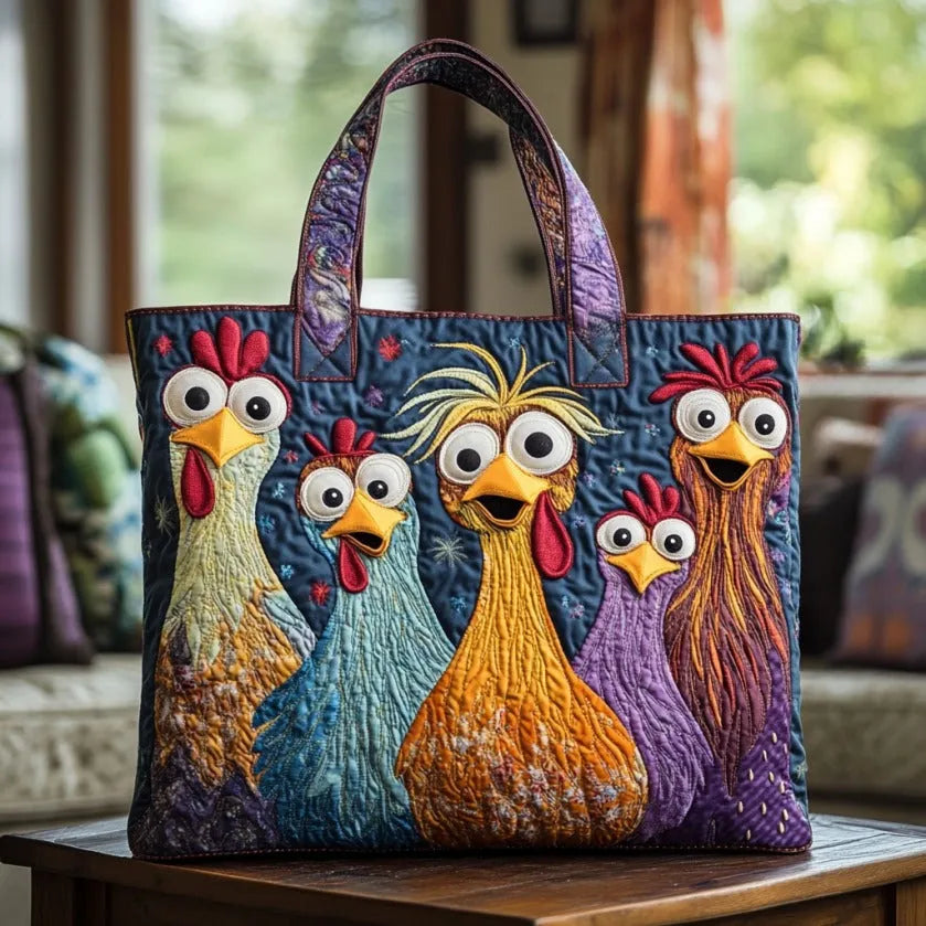 Handmade Bag with Five Colorful Hens
