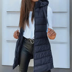 Maria - Casual Sleeveless Hooded Long Puffer Vest