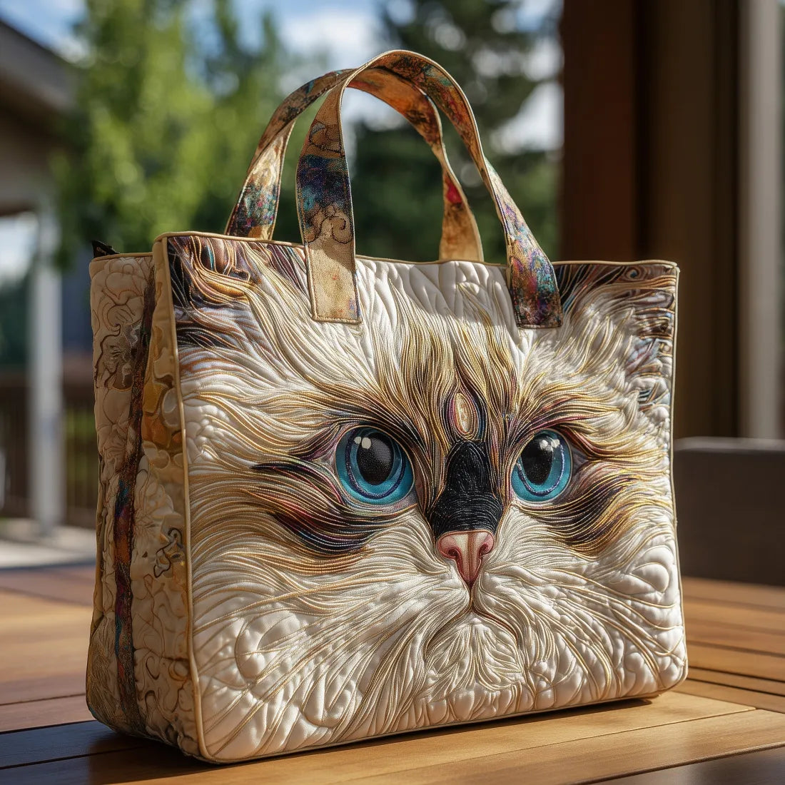 Handcrafted White Cat Bag with Blue Eyes