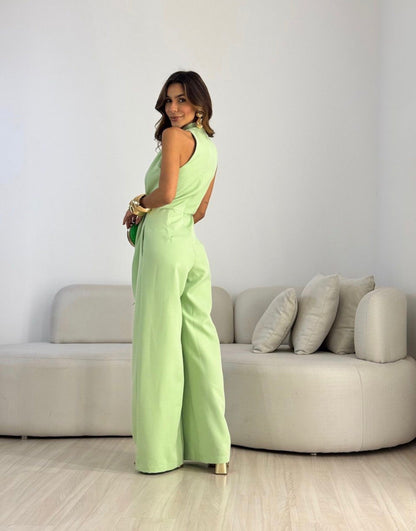 Sleeveless Top and Wide-Leg Pants Set