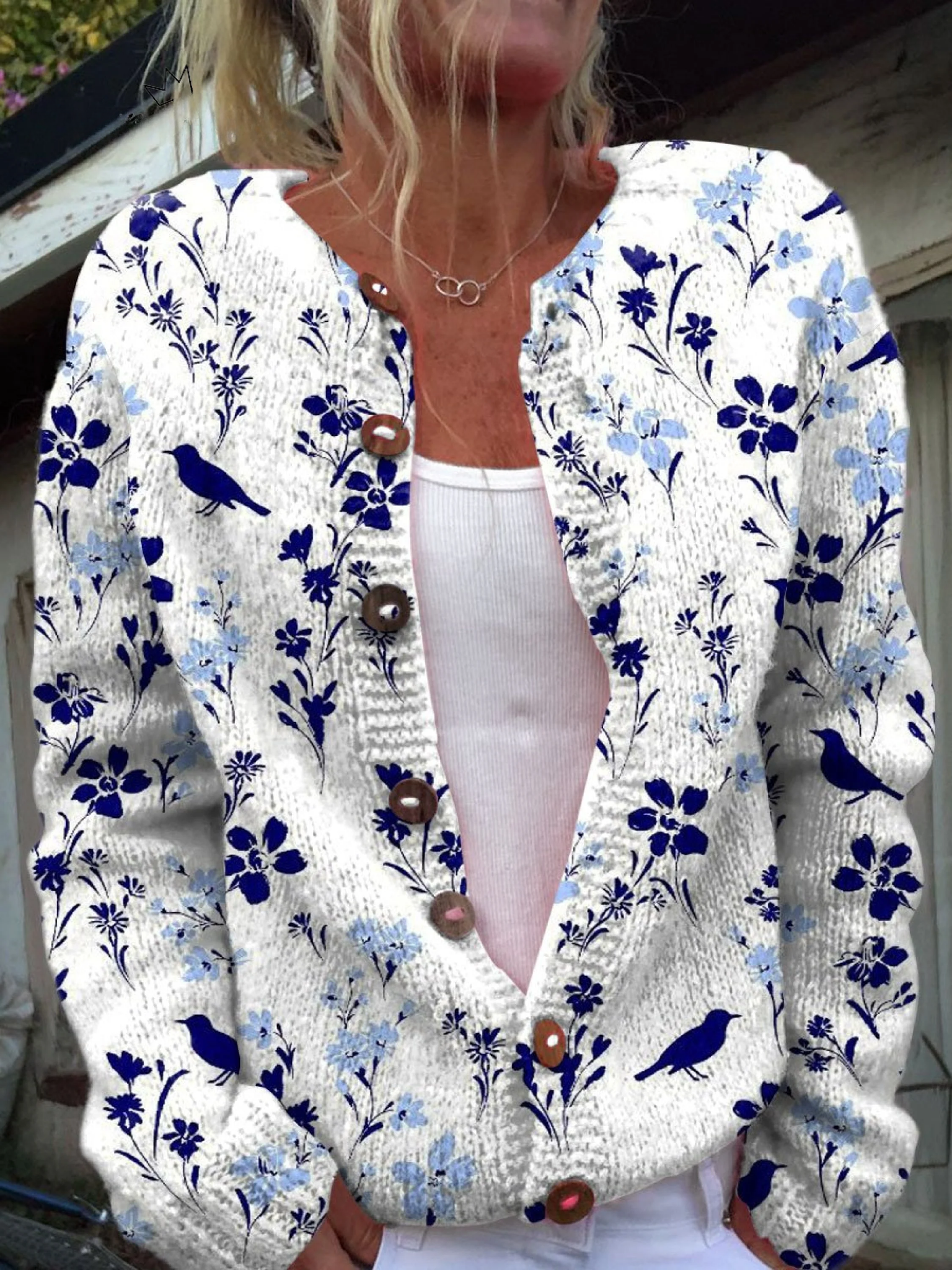 Catherine - Vintage Flower Art Print Buttoned Cardigan Sweater