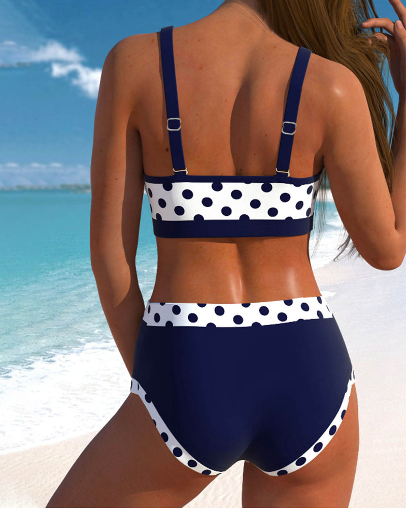 Liesbeth - High Waist Polka Dot Bikini with Patchwork Design