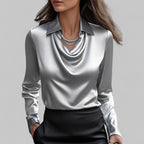 Rose | Women’s Draped Neck Long Sleeve Satin Blouses