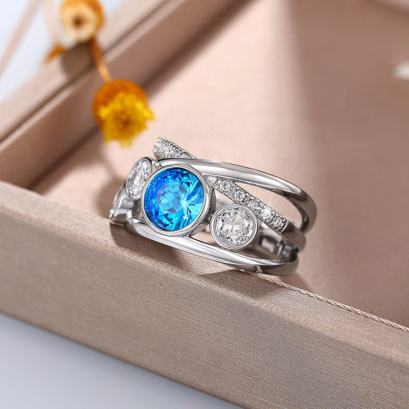 Elara | Silver Blue Stone Statement Ring