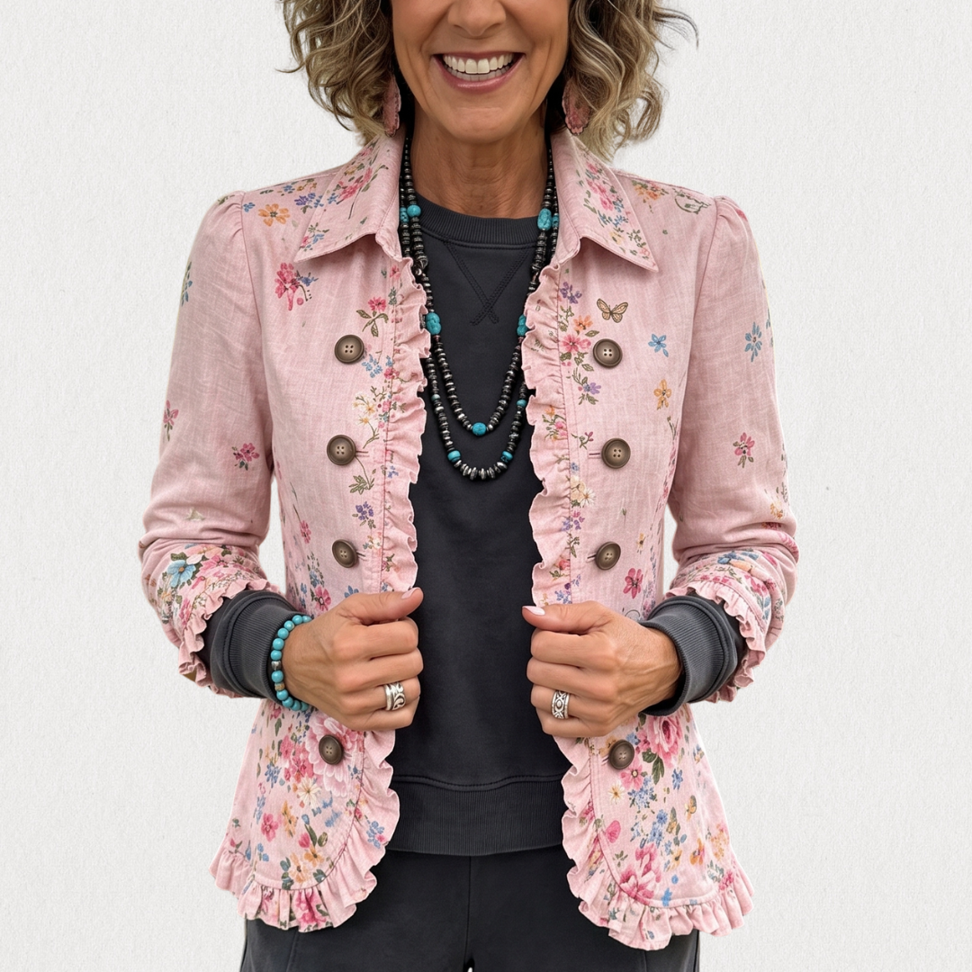 Bettany™ - Floral Ruffle Button-Up Jacket