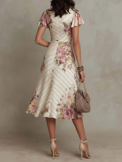 ALBA | ELEGANT RETRO FLORAL MIDI DRESS