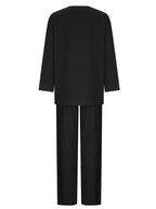 Solid Color Loose Long Sleeve Round Neck Shirt Top + Drawstring Pants Two-Piece Set