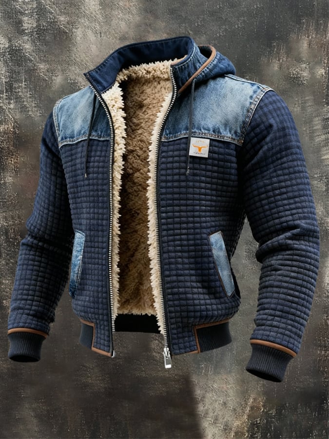 Olivier | Navy Quilted Jacket with Denim Details