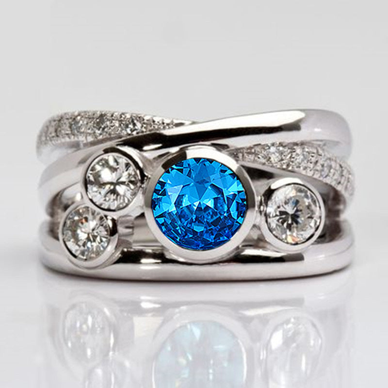 Elara | Silver Blue Stone Statement Ring
