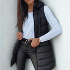 Maria - Casual Sleeveless Hooded Long Puffer Vest
