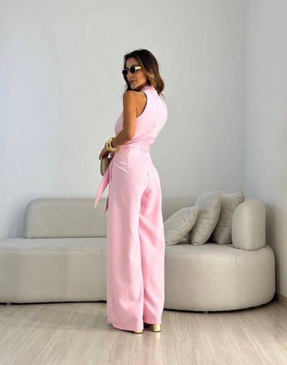 Sleeveless Top and Wide-Leg Pants Set