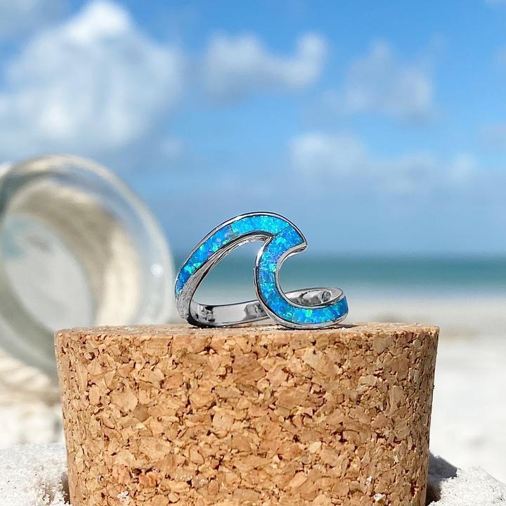 Wavy Silver Ring with Blue Opal
