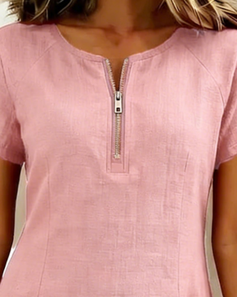 Vania - Cotton Dress with Zip Pocket
