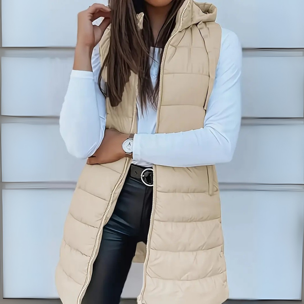 Maria - Casual Sleeveless Hooded Long Puffer Vest