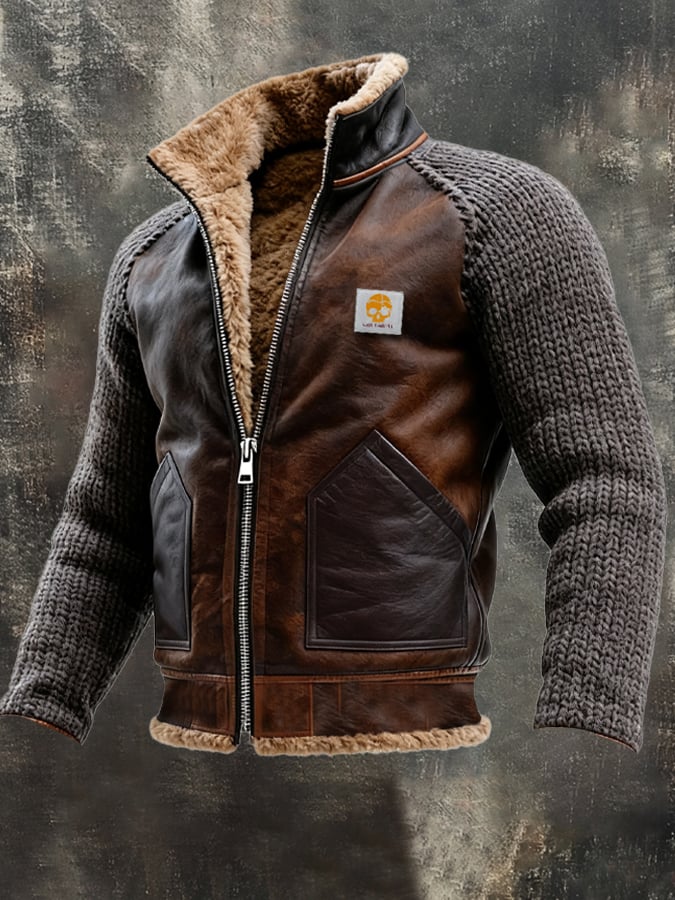 Alan | Leather and Knit Jacket with Warm Sherpa Lining