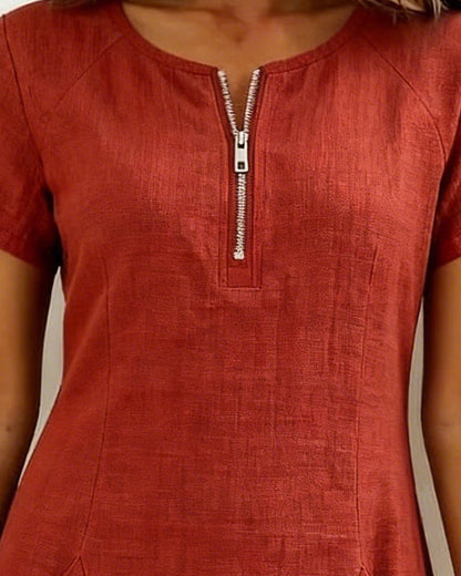 Vania - Cotton Dress with Zip Pocket