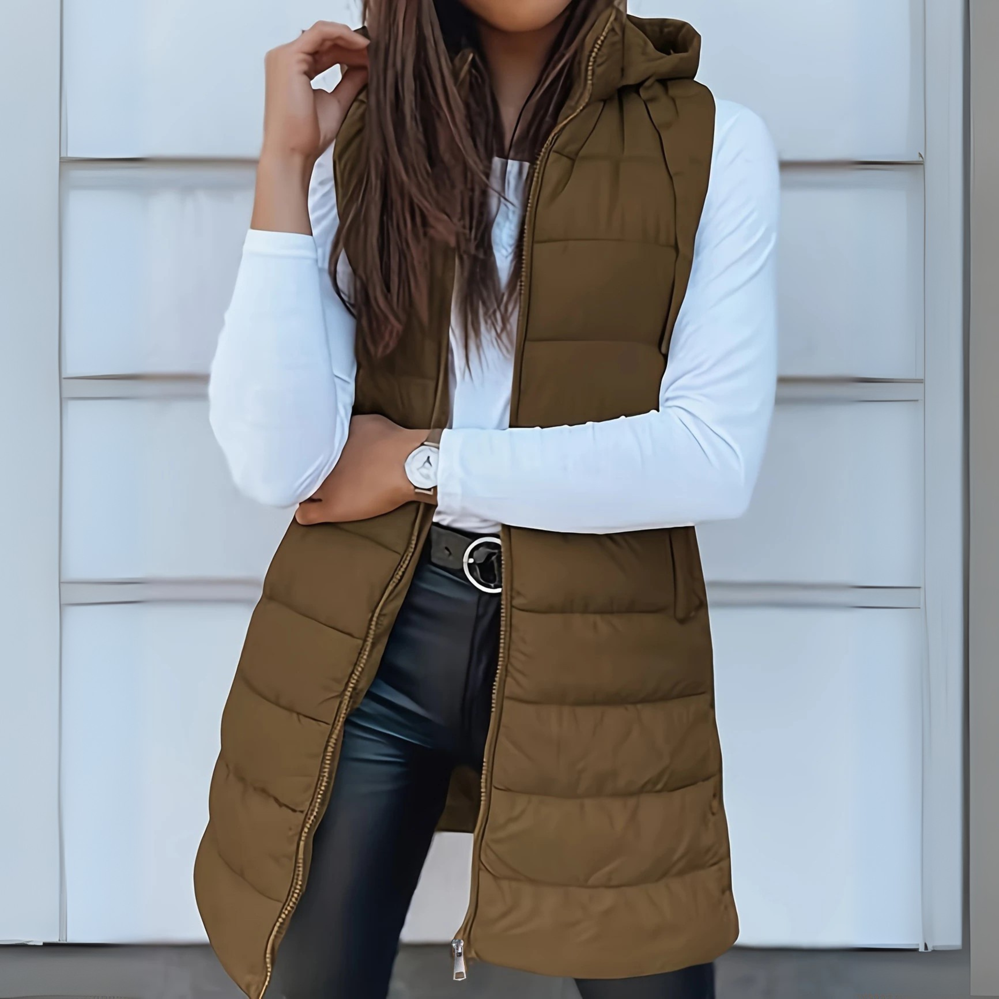 Maria - Casual Sleeveless Hooded Long Puffer Vest