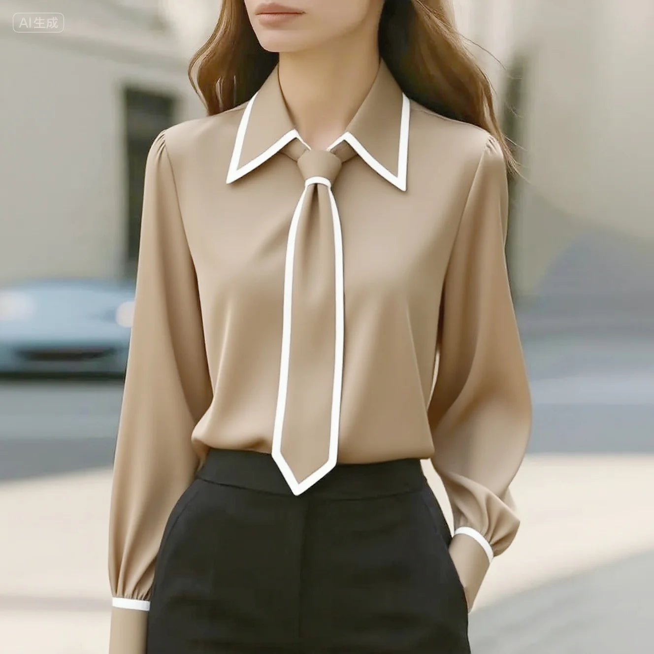 Contrasting House Tie Blouse