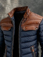 Oskar | Navy Quilted Jacket with Leather Inserts