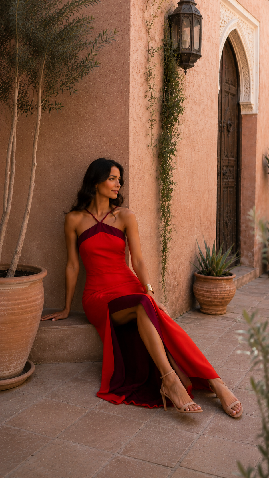 Long halter dress with slit