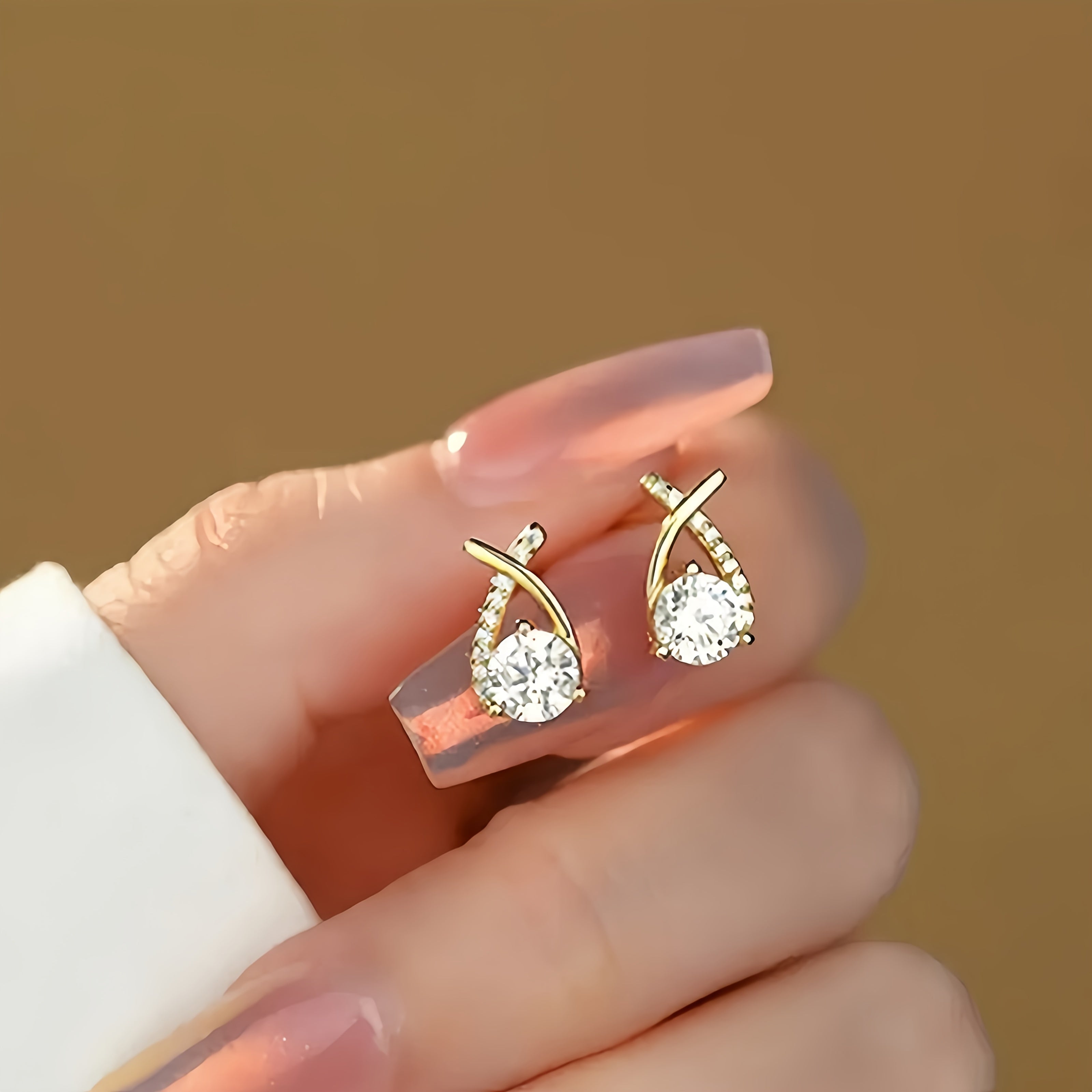 Gold Cross Earrings with Cubic Zirconia