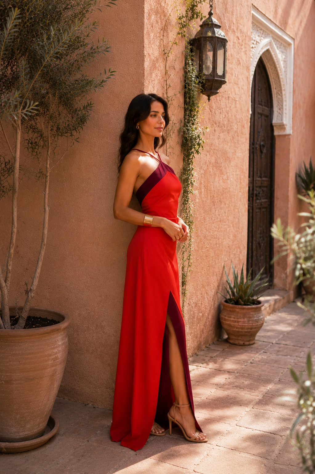 Long halter dress with slit