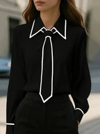 Contrasting House Tie Blouse