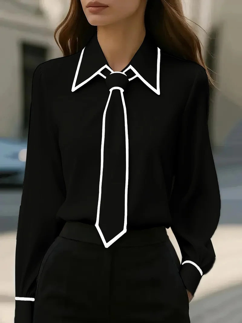 Contrasting House Tie Blouse
