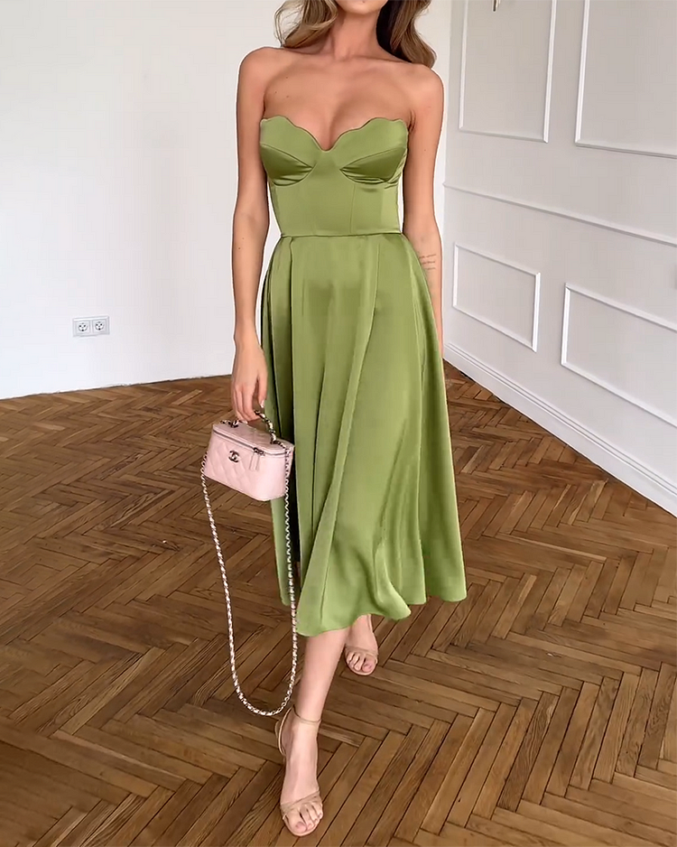 Liora | Elegant Strapless Midi Dress