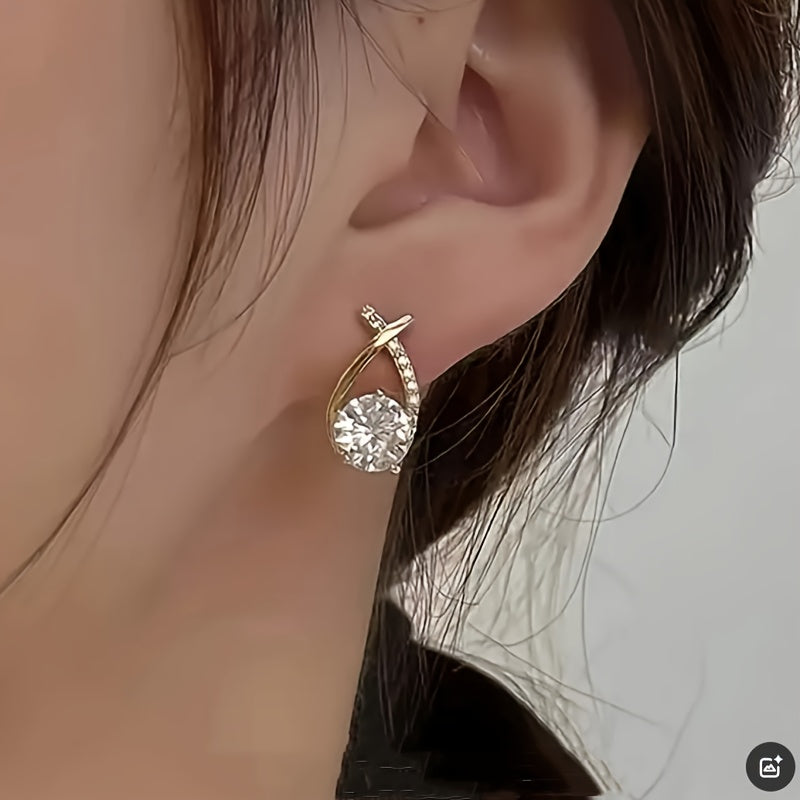 Gold Cross Earrings with Cubic Zirconia