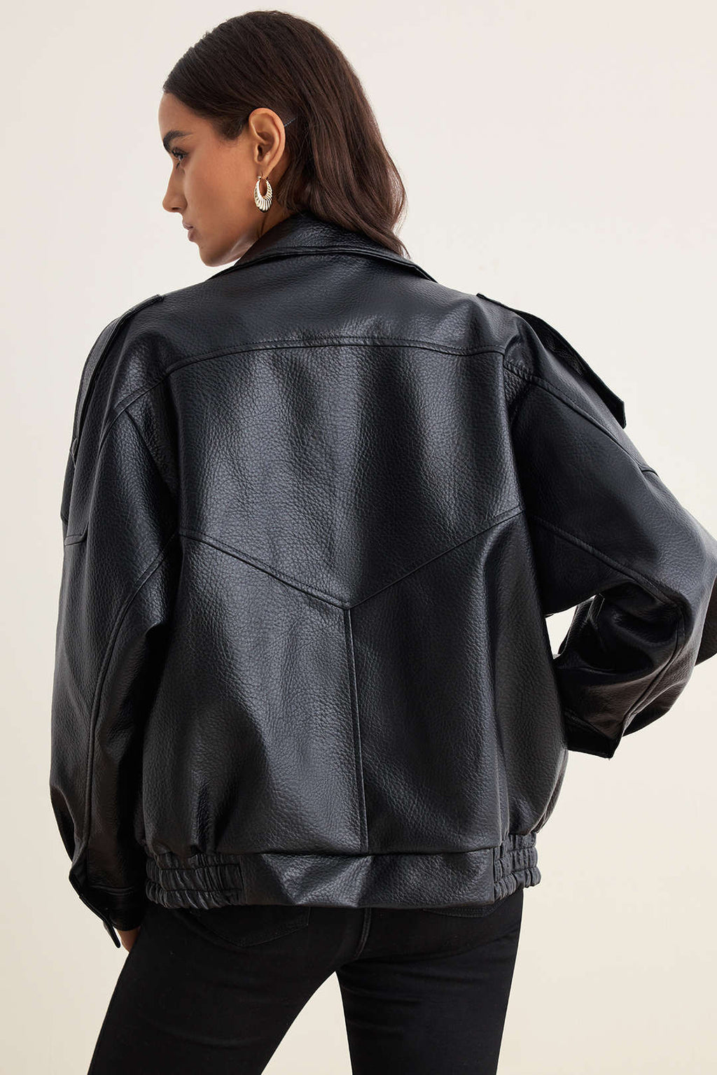 Faux Leather Button Jacket