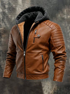 DANIEL | HOODED JACKET WITH LEATHER EFFECT AND ZIPPER