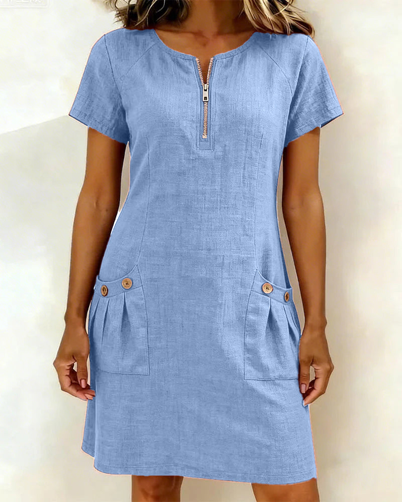 Vania - Cotton Dress with Zip Pocket