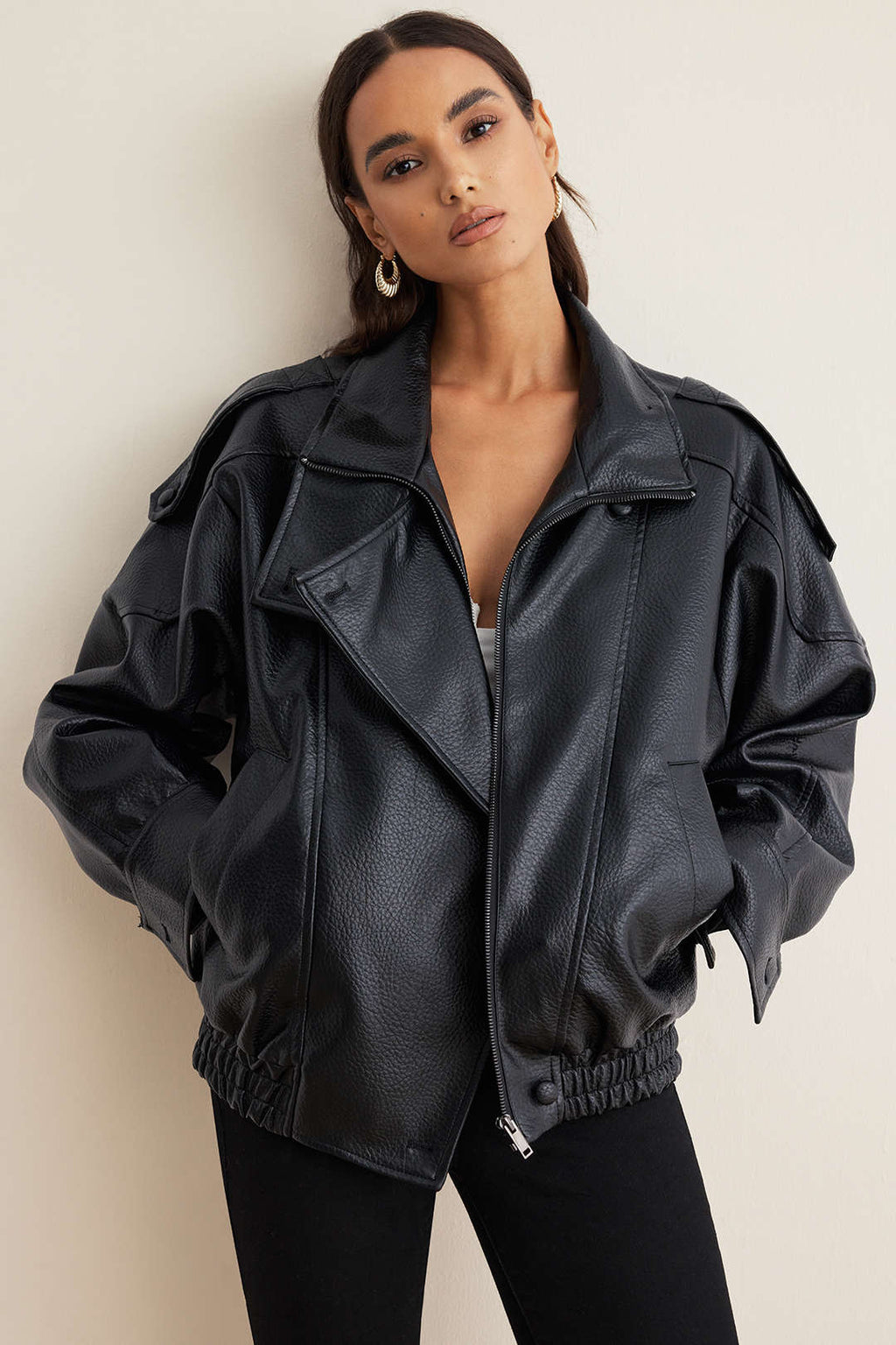 Faux Leather Button Jacket
