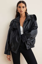 Faux Leather Button Jacket