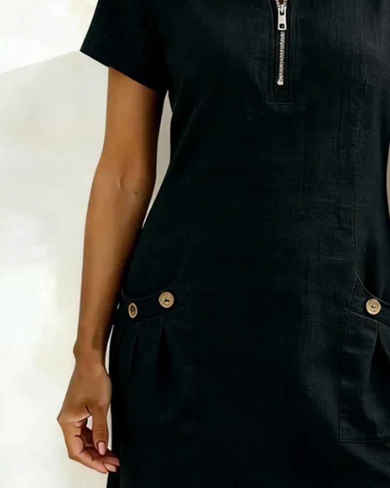 Vania - Cotton Dress with Zip Pocket