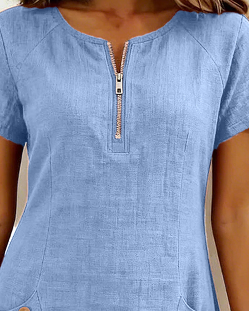 Vania - Cotton Dress with Zip Pocket