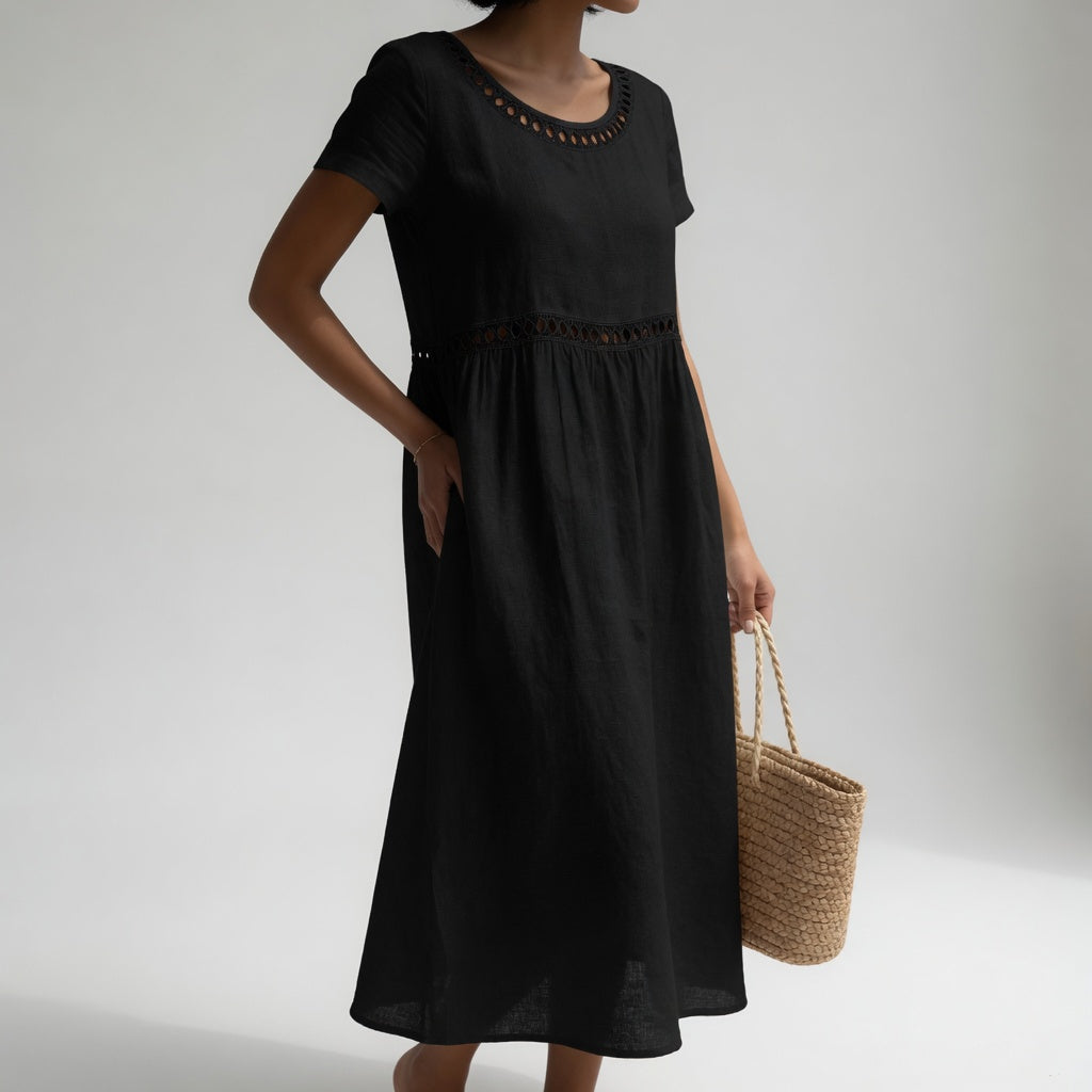 Livia | Embroidered Linen-Blend Dress