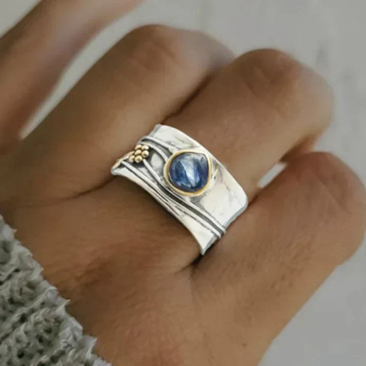 Vintage Blue Sapphire Gold-Plated Silver Ring