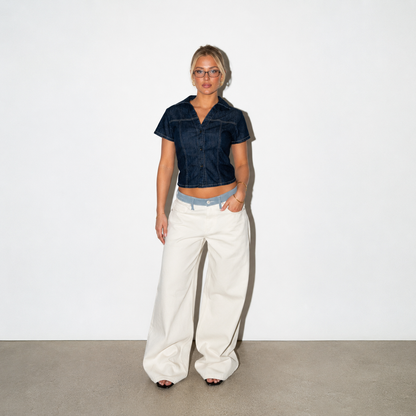 Bjørk striped low-waisted loose jeans - White/Blue
