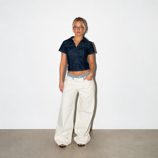 Bjørk striped low-waisted loose jeans - White/Blue