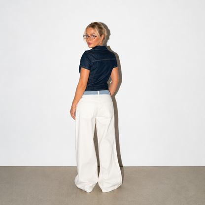 Bjørk striped low-waisted loose jeans - White/Blue