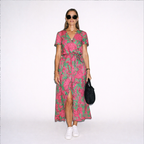 Lunea Mode® | The Flora - Botanical Print  V-Neck Wrap Midi Dress