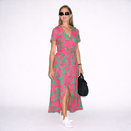 Lunea Mode® | The Flora - Botanical Print  V-Neck Wrap Midi Dress