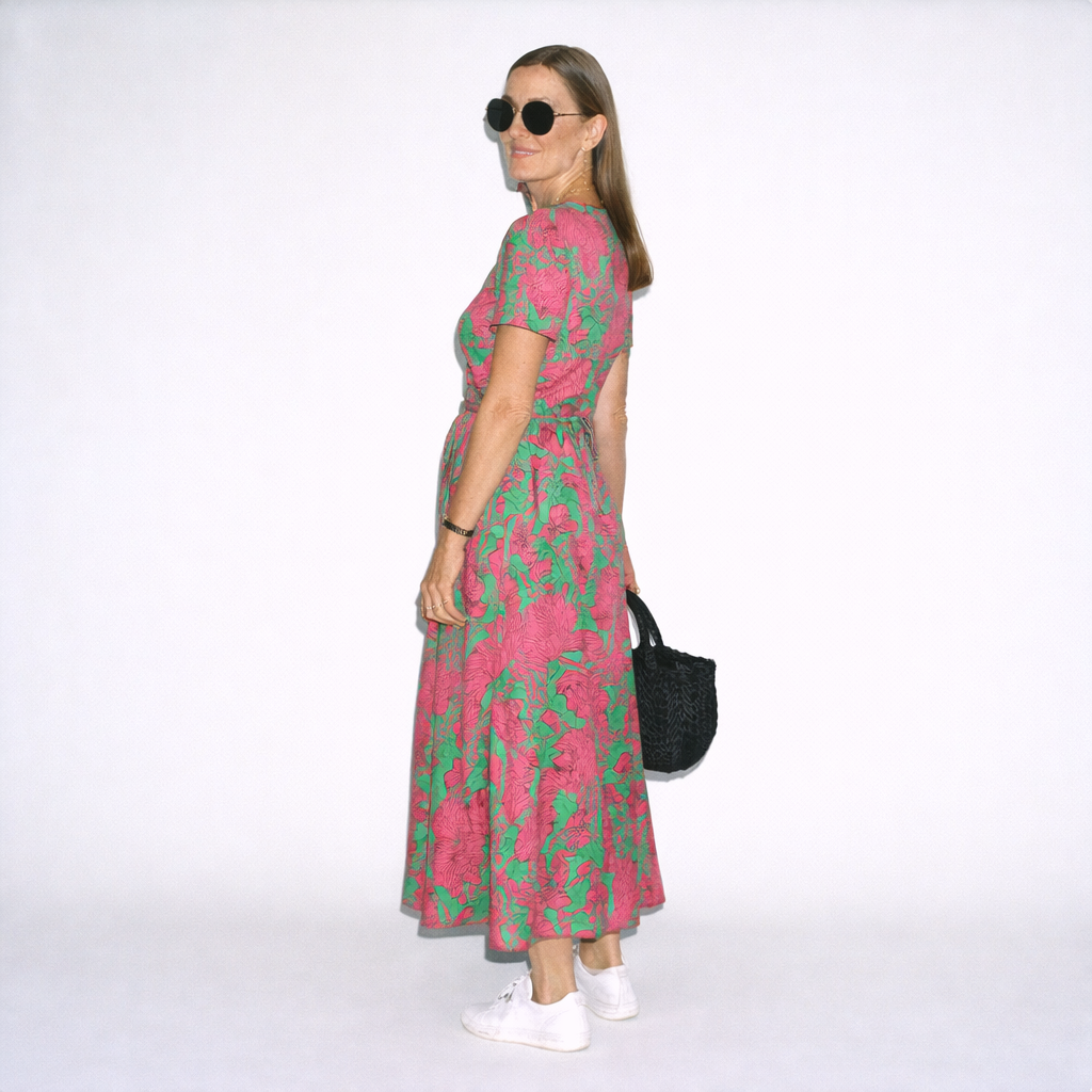 Lunea Mode® | The Flora - Botanical Print  V-Neck Wrap Midi Dress